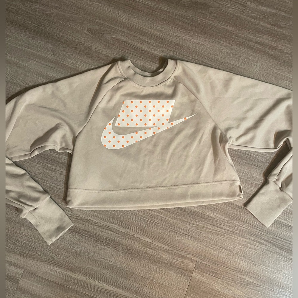 Nike Beige Polka Dot Logo Women's Crop Sweatshirt